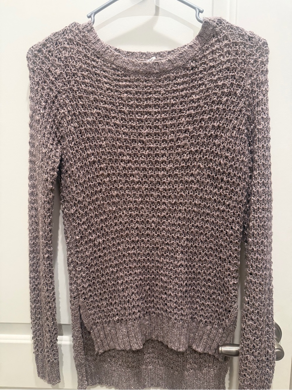 Full Tilt Open-Knit Crew Sweater in Dusty Mauve